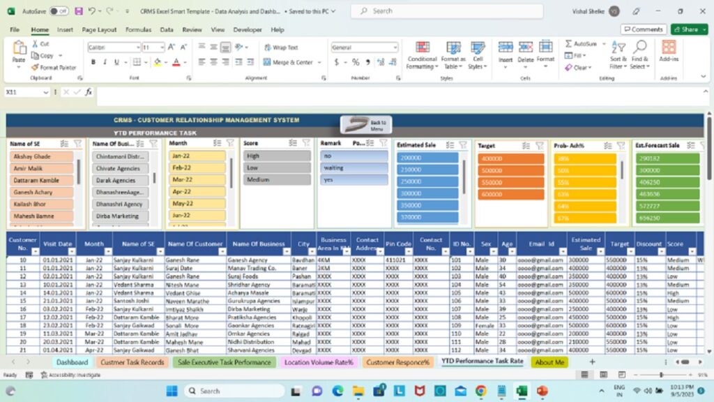 Crm Excel Examples CRMS Excel Template | Sales and Relationship Dashboard | High Quality ...